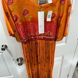 M.P.H. Orange Floral Midi Dress